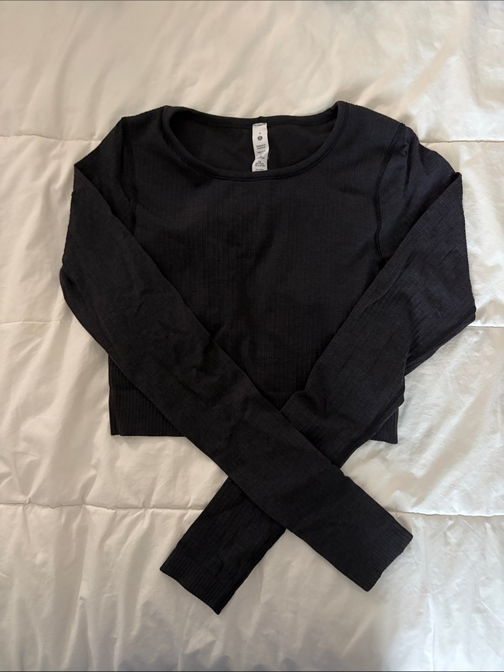 lululemon athletica Black Ribbed Long-Sleeve Crop Top